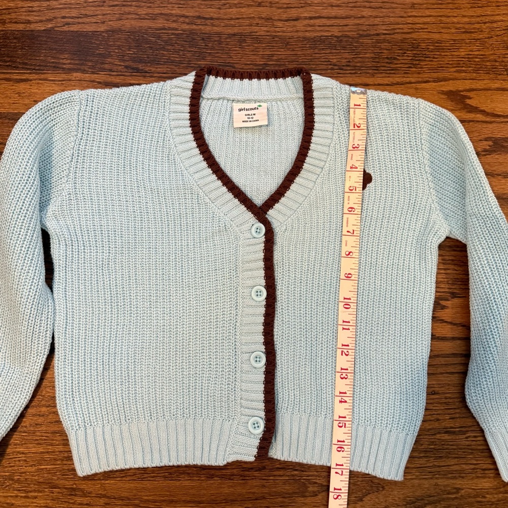 Kids' Light Blue Cardigan Sweater with Brown Trim - Picture 4 of 5